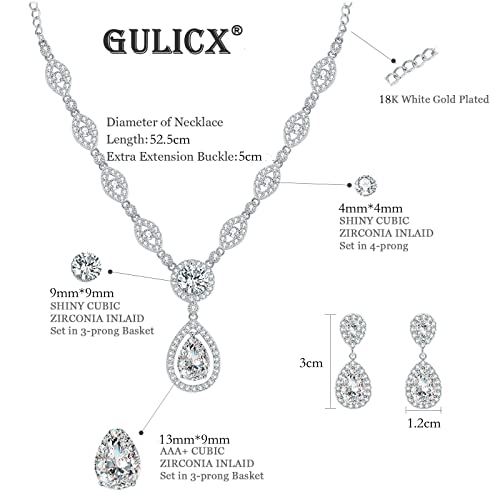 GULICX AAA Cubic Zirconia CZ Silver Plated Base Women's Party Jewelry Set Earrings Pendant Necklace - color: White gold plated
