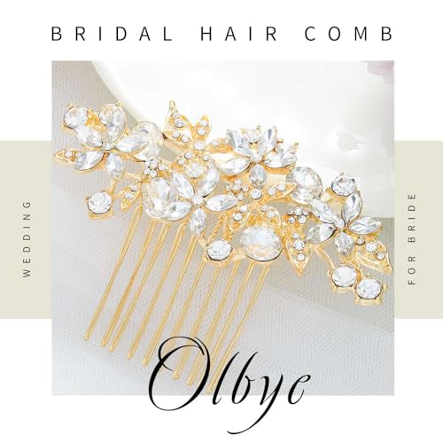 Olbye Rhinestone Crystal Bridal Headpiece - Flower Hair Comb, Clips for Brides, Bridesmaids, and Women (Gold) - color: Gold