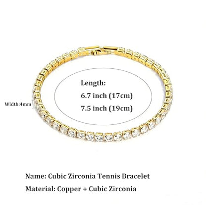 GulCean 14K Gold Plated 4mm Cubic Zirconia Classic Tennis Bracelet Copper CZ Charm Iced Out Tennis Bracelet for Women Men Size 6.7inch 7.5 inch - color: Gold, size: 6.7inch(17cm)