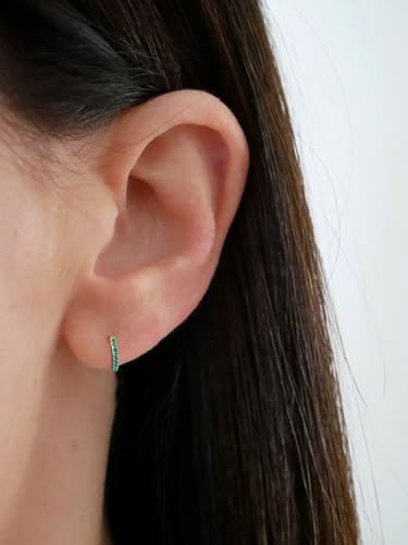 Chunky Emerald Sapphire Ruby Hoop Earrings, Princess or Round Cut, 14k Yellow Gold Plated Sterling Silver Cubic Zirconia Huggie Earings Minimalist Hoops Earrings for Women Wedding Daily Birthday - style: Round cut -Sapphire -Silver