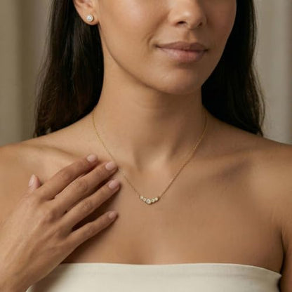 Gold Silver Pendant Necklace for Women, Dainty CZ Jewelry Gift | 14K Gold Silver Plated, Cubic Zirconia Pearl Charm, Trendy Layered Necklace, Adjustable Chain, Waterproof, Hypoallergenic - color: Gold-Round CZ