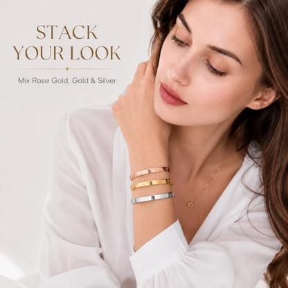 Friendship Love Bracelet for Women, 18K Gold Plated Titanium Steel Cuff - color: Gold, size: Cross 7.5''