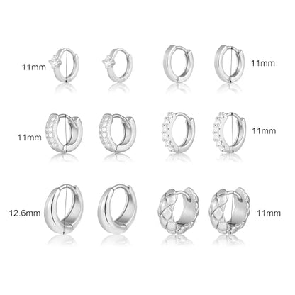 Wgoud Small Gold Hoop Earrings Set for Women, 6 Pairs 14K Gold Plated Hypoallergenic Lightweight Huggie Hoops Earrings, Trendy Cartilage Cubic Zirconia Earrings for Women Gifts. - color: E-Silver hoops