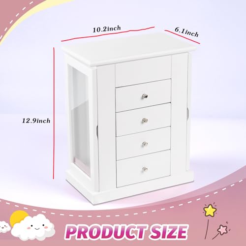 Emfogo Jewelry Box for Girls, Musical Jewelry Box with Spinning Dancer Gifts for Little Girls Christmas New Year Birthday Children's Day, 5 Layer Large Wooden Kids Music Jewelry Organizer Box(White) - color: White