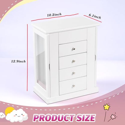 Emfogo Jewelry Box for Girls, Musical Jewelry Box with Spinning Dancer Gifts for Little Girls Christmas New Year Birthday Children's Day, 5 Layer Large Wooden Kids Music Jewelry Organizer Box(White) - color: White