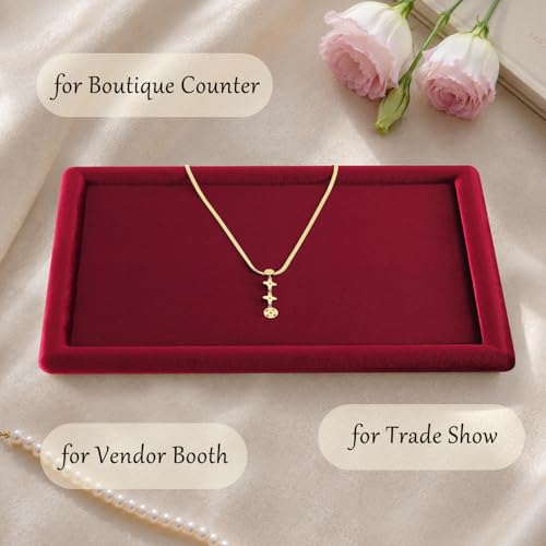 Velvet Jewelry Display Tray for Ring Earrings Necklace Bracelet Flat Tray - color: Red, size: 12.99 × 9.06 in
