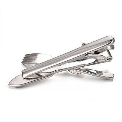 Yoursfs Unique Fork and Knief Tie Clip for Men Gold Silver 316L Stainless Steel Tie Bar Pin Novelty Men's Jewelry - style: Silver Fork and Knife Tie Clips