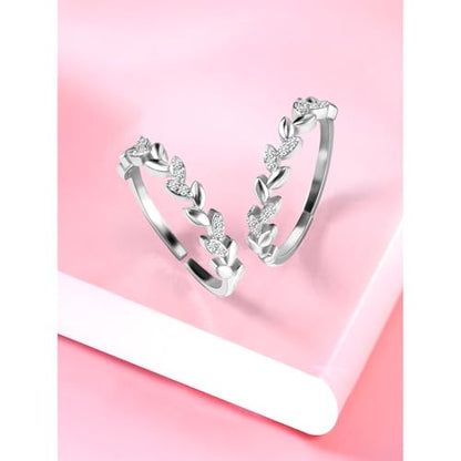 Aheli Cubic Zirconia Studded Leaf Style Adjustable Toe Ring Bichiya Fancy Jewellery for Women - color: Silver