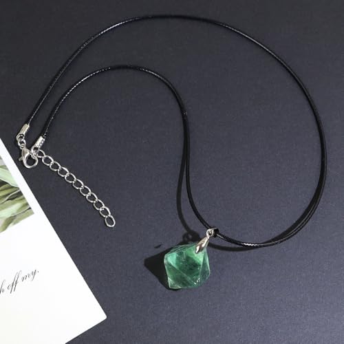 Natural Raw Crystal Necklace for Women Irregular Stone Necklaces Spiritual Gemstone Pendant with Adjustable Rope - color: B-Green Fluorite