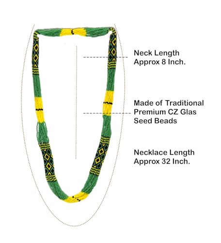 Layered – Boho Native American Style Layered Beaded Necklace– Ukrainian beaded Necklace Native Handmade Seed Bead Necklace Tribal ethnic beaded Necklace for Women (Tuquoise) - color: Green & Yello