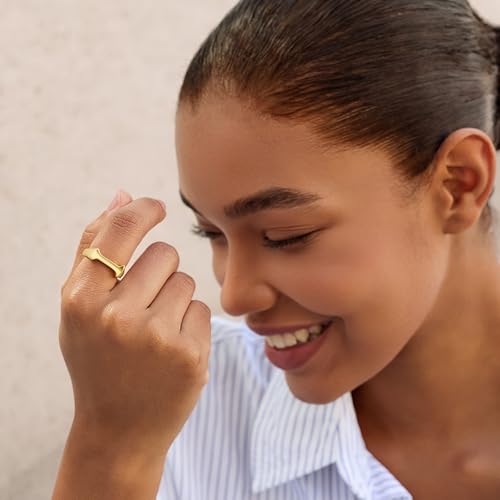 Cicy Bell Initial Rings for Women 18k Gold Plated Adjustable Rings | Open Signet Rings, Bold Letter, Personalized Engraved, For Party - color: Initial-I