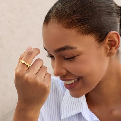 Cicy Bell Initial Rings for Women 18k Gold Plated Adjustable Rings | Open Signet Rings, Bold Letter, Personalized Engraved, For Party - color: Initial-I