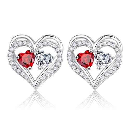 Heart Earrings for Women - Birthstone Earrings | 925 Sterling Silver, Stud Earrings, Gift Box Packaging, Anniversary Birthday Gifts for Women Wife Girlfriend Mom - color: 01-04-Jan-Apr Birthstone