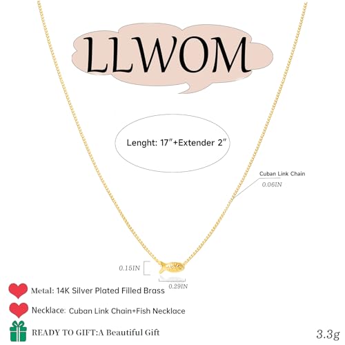 LLWOM Gold Necklace for Women-14k Gold Plated Infinity Necklace Star Of David Necklace Evil Eye Cross Pendants Heart Dainty Gold Necklace For Women - color: Gold -Fish