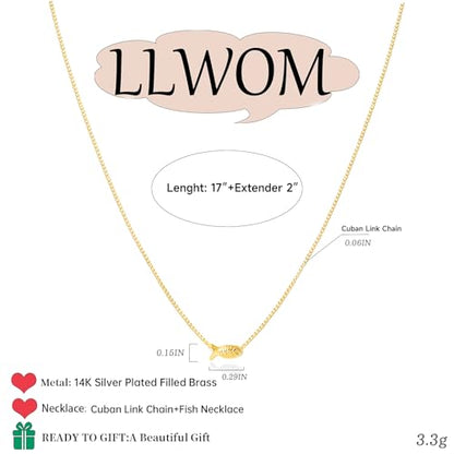 LLWOM Gold Necklace for Women-14k Gold Plated Infinity Necklace Star Of David Necklace Evil Eye Cross Pendants Heart Dainty Gold Necklace For Women - color: Gold -Fish