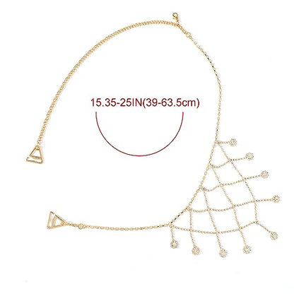 Rhinestone Shoulder Chain Jewelry - Crystal Tassel Arm Strap for Sexy Festival Rave - Bra Chain Bridal Lingerie Jewelry for Women - color: Gold