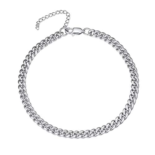 PROSTEEL Ankle Bracelets for Women, Silver/Gold/Black, Waterproof Anklets | Waterproof, Stainless Steel, Summer Beach Jewelry, Durable & No Tarnish, Come with Gift Box, 8-10.5" Adjustable, Plus Size - color: A: silver-thick cuban chain-6mm