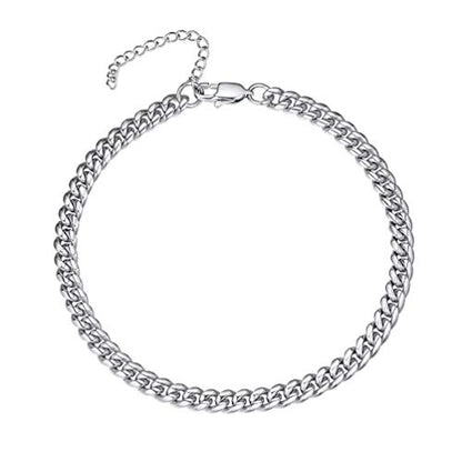PROSTEEL Ankle Bracelets for Women, Silver/Gold/Black, Waterproof Anklets | Waterproof, Stainless Steel, Summer Beach Jewelry, Durable & No Tarnish, Come with Gift Box, 8-10.5" Adjustable, Plus Size - color: A: silver-thick cuban chain-6mm