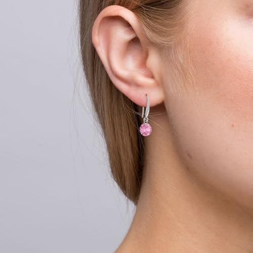 8 MM Cubic Zirconia Bare Diamond Cut Crystal Dangle Earrings for Women - color: Pink
