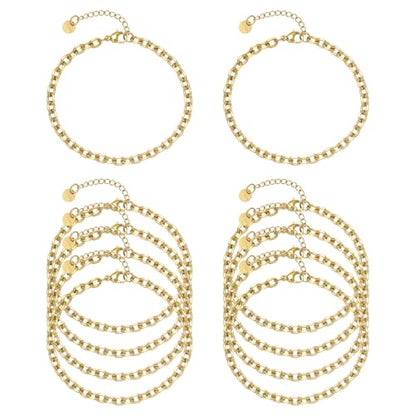 10 PCS Bracelets for Women Stainless Steel Chain Link Bracelet Set | 6.7 Inches with Extender, Jewelry Gifts for DIY, Chains Bulk, Oval, Curb, Figaro Chains, 18K Gold Plated, Silver, Chunky - color: Curb Gold