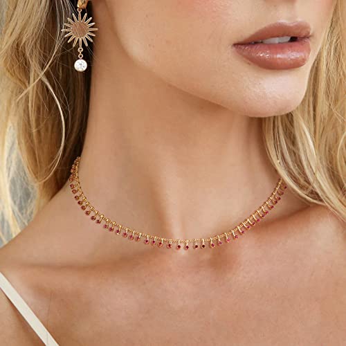 MTMY Beaded Necklaces for Women 14K Gold Plated Dainty Colorful Green/Rose Beaded Pearl Choker Necklace Delicate Boho Choker Necklace Jewelry Gift - style: Rose