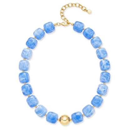 Chunky Colorful Beaded Choker Necklace for Women, Summer Beach Statement Resin Beads Necklace, Trendy Womens Summer Beach Jewelry Birthday Gifts for Vacation Holiday - color: Square Sky Blue Bead
