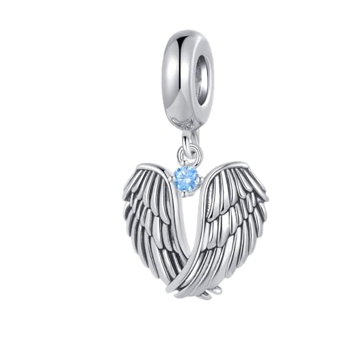 LSxAB Guardian Angle Wings Jan-Dec Birthstone Charm Compatible with Pandora Charms Bracelets for Women Charm - style: 03 Blue