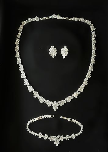 Bride Jewelry Set Silver Crystal Wedding Necklace Earrings Bracelet Set - Bridal Rhinestone Brass Pendant Accessories for Women and Bridesmaids - style: Jewelry Set 01