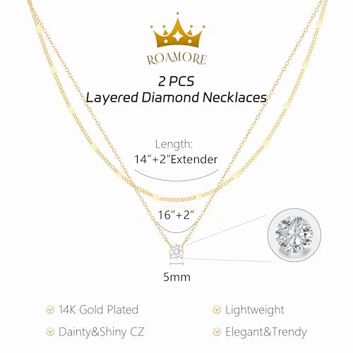 Layered Choker Necklace for Women Stackable Chain Dainty Zircon Pendant Set | 2PCS, Silver/14K Gold Plated, Box/Ball/Rope/Lip chain, Layering Diamond Cut CZ Pendant, Dainty Thin Chain, Trendy Prom Gift - color: Gold, style: Style 03