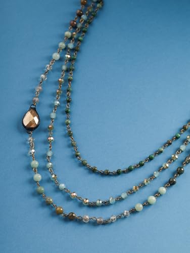 MINACHI Boho Multi Layer Necklace with Green Stone Beads, Handmade Beaded Chain Necklace, Vintage Hippie Jewelry for Women - style: Necklace NECK.005