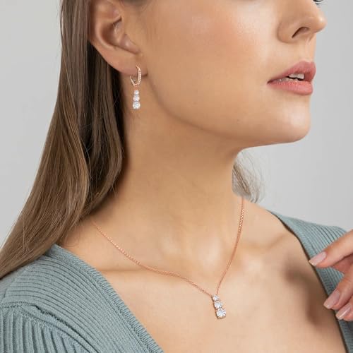 Crysdue Cubic Zirconia Jewelry Set for Women Bridesmaid, Classic Round Cut Drop Lightweight Lever Back Earrings Pendant Necklace Tennis Bracelet for Wedding Prom Party - style: 2pcs Rose Gold