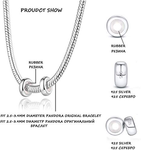 ARTCHARM Clasp Love Safety Chain Charm - Authentic 925 Sterling Silver Heart Beads - Fit European Style Bracelet - color: 2pcs Silver Stopper