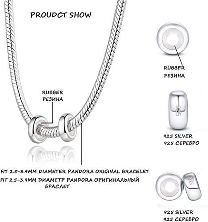 ARTCHARM Clasp Love Safety Chain Charm - Authentic 925 Sterling Silver Heart Beads - Fit European Style Bracelet - color: 2pcs Silver Stopper