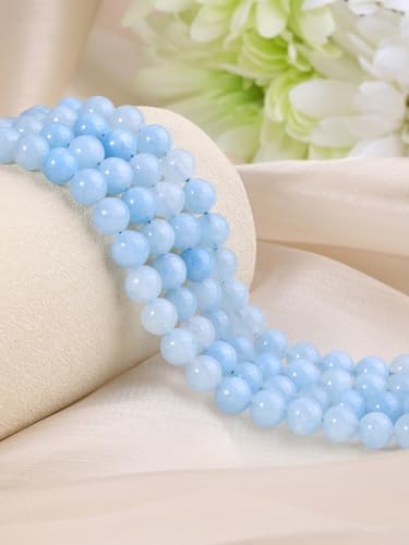Jovivi 8mm Natural Aquamarine Gemstone Beads for Jewelry Making,96pcs | Energy Healing Crystals Polished Round Smooth Stone Beads,Genuine Real Stone Beads for Bracelet Necklace - color: Aquamarine