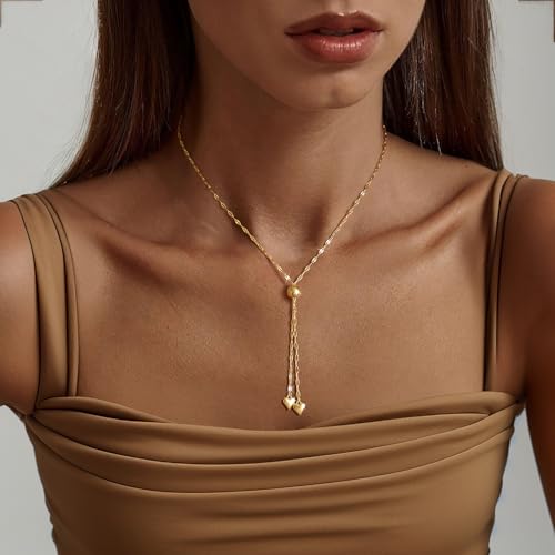 Lariat Necklace for Women, Dainty 14K Gold/Silver Plated Long Necklaces for Women Trendy Simple Layered Y-Shaped Pendant Necklace Adjustable Fashion Jewelry Gift - color: Gold, style: Heart Pendant