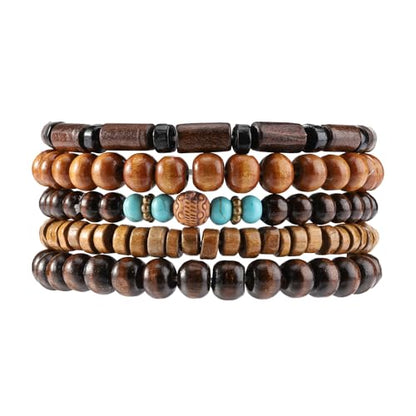 Mens Beaded Bracelets Tribal Wooden Elastic Adjustable Prayer Beads Wrap Cuff for Women - color: Q: 5pcs