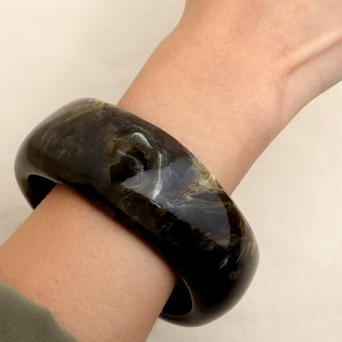 Chunky Resin Wide Bangle Bracelets for Women, Trendy Statement Minimalist Acrylic Bracelet Prom Holiday Jewelry Gift - color: Black
