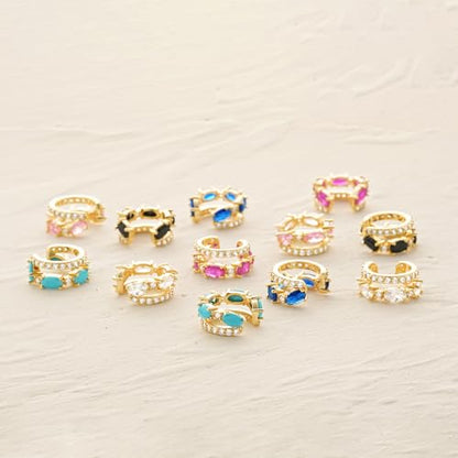 MYEARS Women Ear Cuff Earrings Gold Non Pierced Cartilage Clip on Open Wrap Split Double Hoop 14K Small Simple Hypoallergenic Everyday Jewelry - style: Blue / Pair