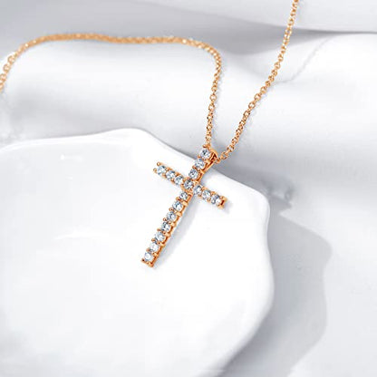 Amazon Essentials Platinum or Gold Plated Sterling Silver Cross Pendant Necklace with Infinite Elements Zirconia, 18" - color: Rose Gold, size: 2 carat