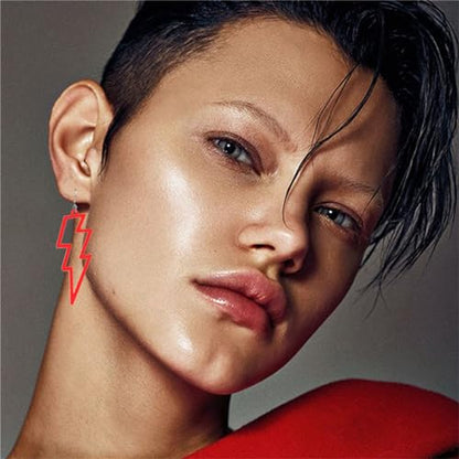 ONLYJUMP Acrylic Exaggerated Lightning Earrings Statement Punk Retro Geometric Delicate Neon Personalized Earrings Accessory Jewelry for Women - color: Red