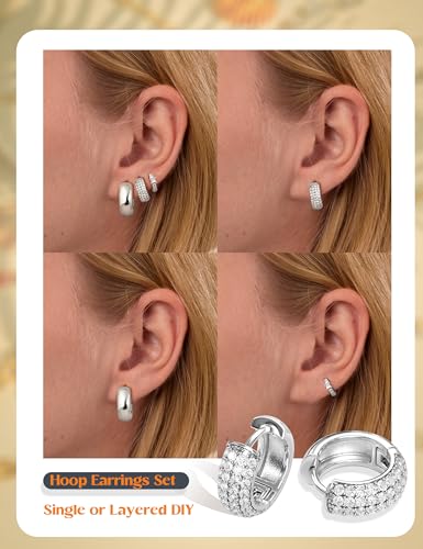 LOLIAS Small 14K Gold Plated Chunky Hoop Earrings for Women Hypoallergenic Silver Earrings Set for Sensitive Ears Non Tarnish Huggie Hoops Earring Stacks for Multiple Piercing Jewelry Lightweight 3Pairs - style: Chunky-Silver Tone