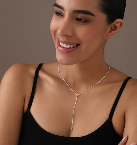 LeCalla 925 Sterling Silver CZ Necklace for Women Jewelry Lightweight Adjustable Lariat Zirconia Choker Y Chain Necklace - color: Zirconia Y Necklace