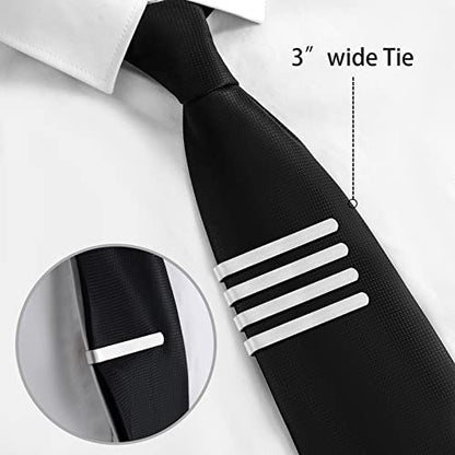 2.2/2.5 Inch Tie Clips for Men in Gift Box, Tie Bar Clip Set for Mens Regular Tie or Traditional Tie, Birthday Anniversary Christmas Gift - size: 2.2 Inch, style: 4PCS-Silver Brushed