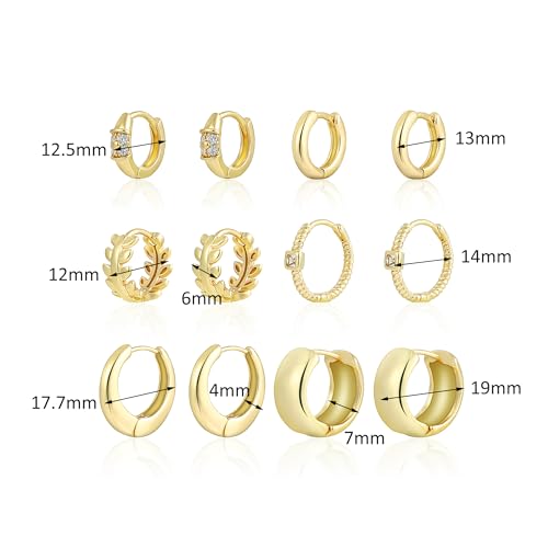 HILXURY 6 Pairs Small Gold Huggie Hoop Earrings for Women, 14K Gold Plated Cartilage Piercings Hoop Earrings Hypoallergenic, Trendy Lightweight Chunky Hoops Set for Women Gifts. - color: A- Gold