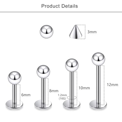 Lcolyoli 32PCS Labret Piercing Jewelry Stainless Steel Snake Bite Jewelry Lip Rings 16G Medusa Monroe Lip Piercing Jewelry for Women Men Bar Length 6mm 8mm 10mm 12mm - color: silvertone+goldtone