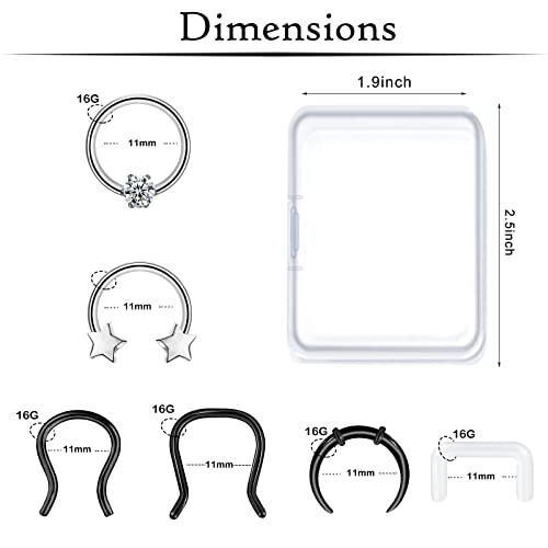 ONESING 20-30 Pcs Septum Rings 16G Septum Jewelry - Surgical Steel Piercings Horseshoe Helix Daith Smiley Tragus Lip Rings Nose Hoop Hinged Seamless Piercing Jewelry for Women Men - color: Color-B-16G-10mm