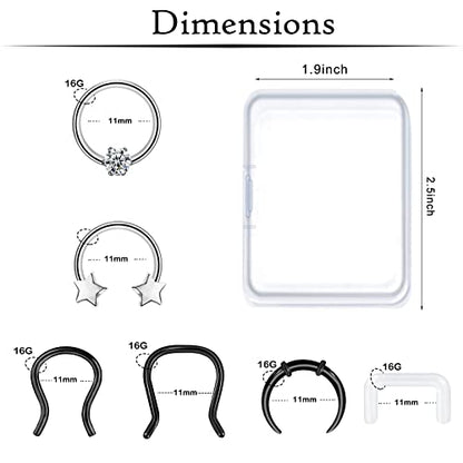 ONESING 20-30 Pcs Septum Rings 16G Septum Jewelry - Surgical Steel Piercings Horseshoe Helix Daith Smiley Tragus Lip Rings Nose Hoop Hinged Seamless Piercing Jewelry for Women Men - color: Color-B-16G-10mm