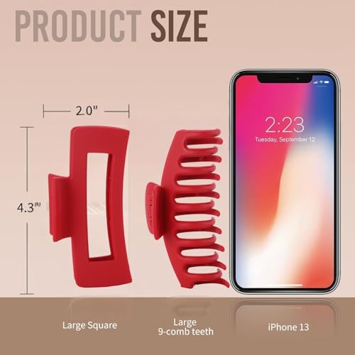 Red Hair Clips for Women - 8 Pack 4.3 Inch Large Hair Claw Clips for Women Thin Thick Curly Hair, Big Matte Banana Clips,Strong Hold jaw clips - color: Red