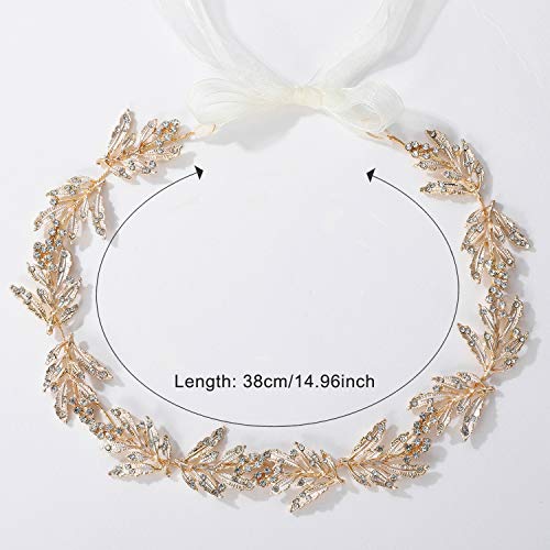 SWEETV Leaf Wedding Headpieces for Bride Flower Girl Gold Bridal Headband with Rhinestones Women Handmade Hair Accessories - color: Gold