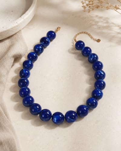 Colorful Chunky Beaded Necklaces for Women Trendy Large Bead Statement Necklace Boho Resin Bead Choker Summer Beach Jewelry Gifts Accessories - color: Royal Blue